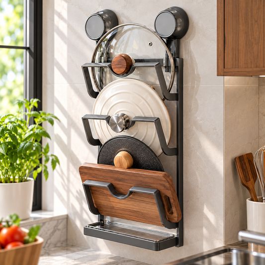 🍳 Wall-Mounted Pot Lid Rack | Space-Saving Metal Organizer | Kitchen Storage