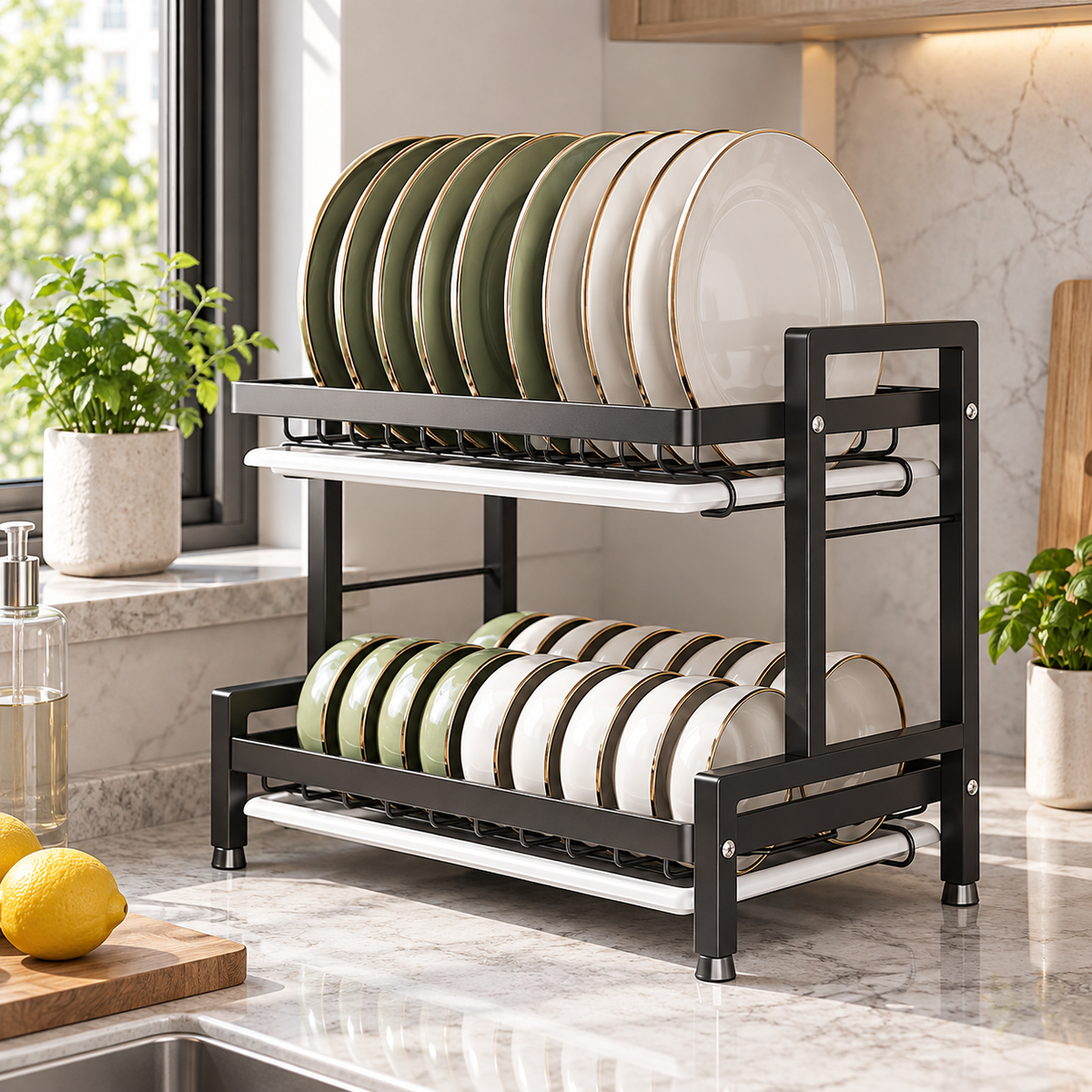 🍽️ 2-Tier Dish Drying Rack | Space-Saving Kitchen Organizer | Countertop Storage