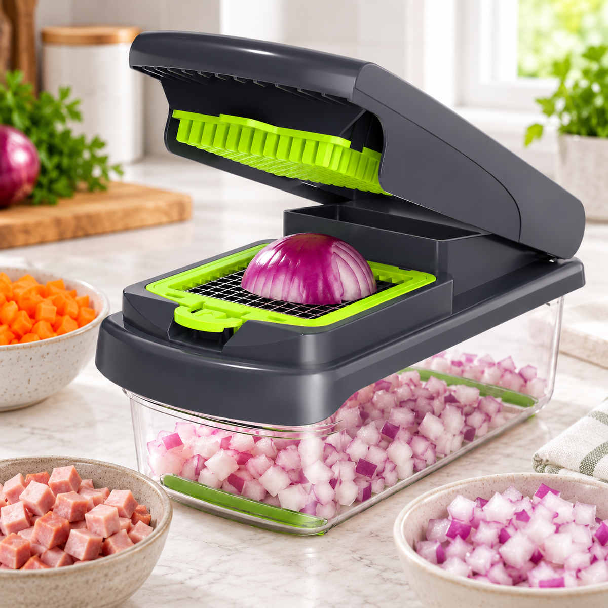 🥗 Food Chopper | Stainless Steel Cutting Grid | Quick Effortless Meal Prep