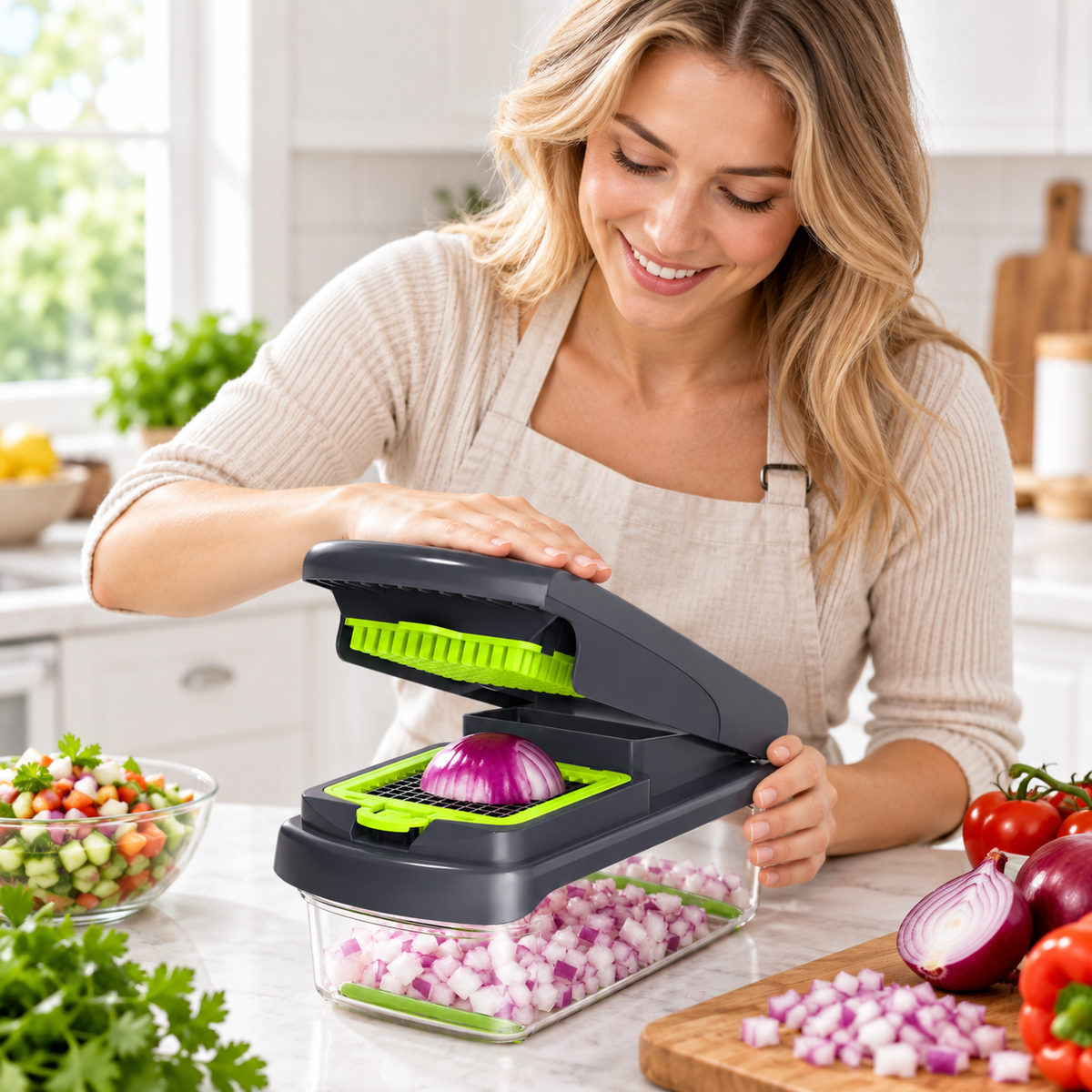 🥗 Food Chopper | Stainless Steel Cutting Grid | Quick Effortless Meal Prep
