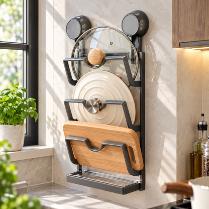 🍳 Wall-Mounted Pot Lid Rack | Space-Saving Metal Organizer | Kitchen Storage