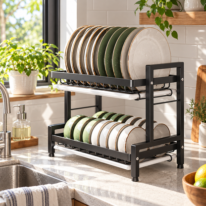 🍽️ 2-Tier Dish Drying Rack | Space-Saving Kitchen Organizer | Countertop Storage