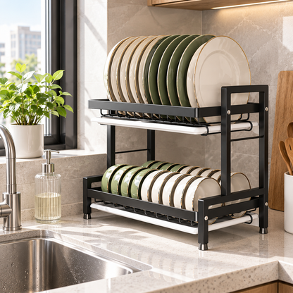 🍽️ 2-Tier Dish Drying Rack | Space-Saving Kitchen Organizer | Countertop Storage