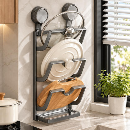 🍳 Wall-Mounted Pot Lid Rack | Space-Saving Metal Organizer | Kitchen Storage