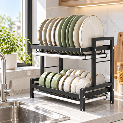 🍽️ 2-Tier Dish Drying Rack | Space-Saving Kitchen Organizer | Countertop Storage