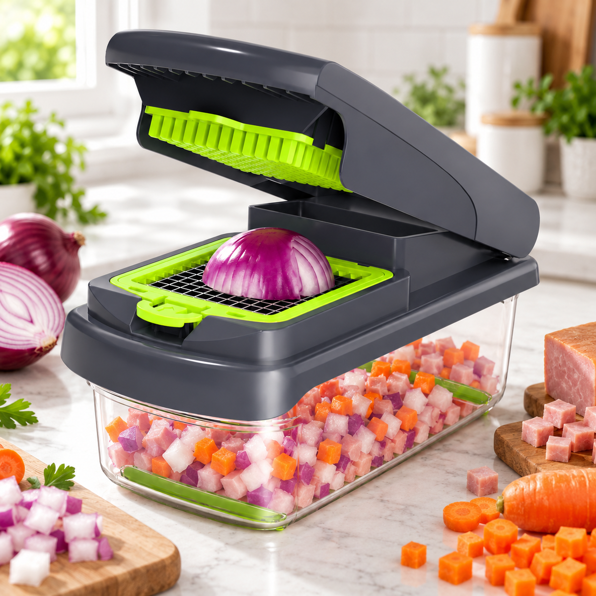 🥗 Food Chopper | Stainless Steel Cutting Grid | Quick Effortless Meal Prep