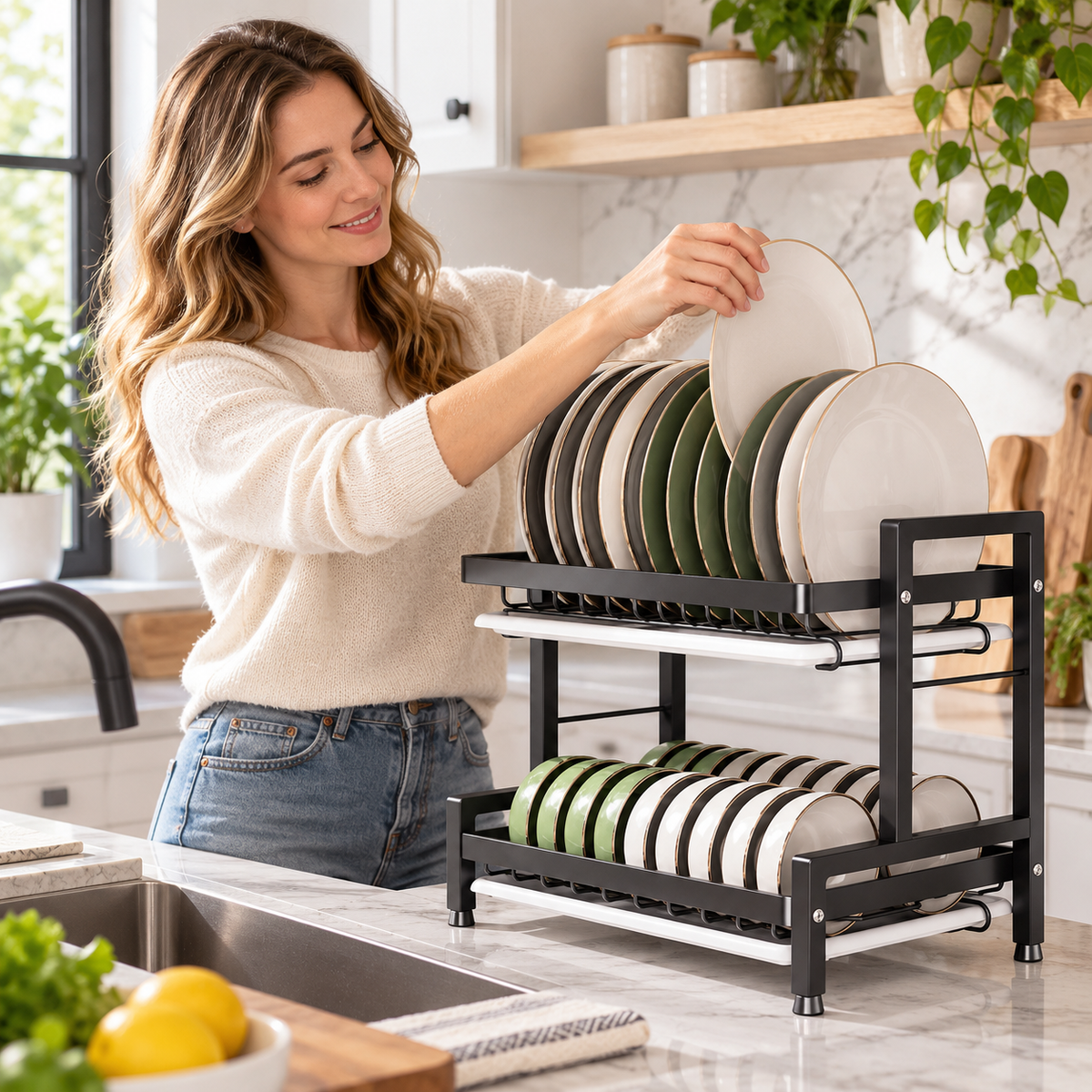 🍽️ 2-Tier Dish Drying Rack | Space-Saving Kitchen Organizer | Countertop Storage