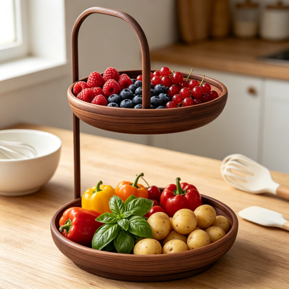 🌰 Tiered Organizer | Walnut Wood Design | Kitchen & Countertop Storage