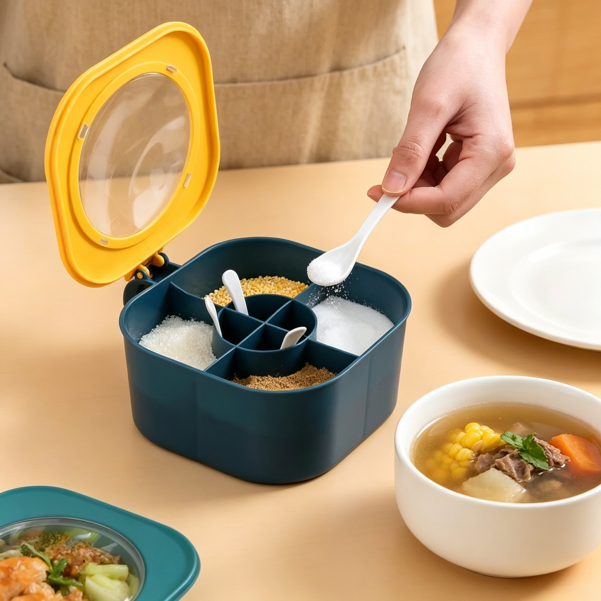 🧂 Seasoning Organizer | Four-Compartment Storage | Everyday Kitchen Prep
