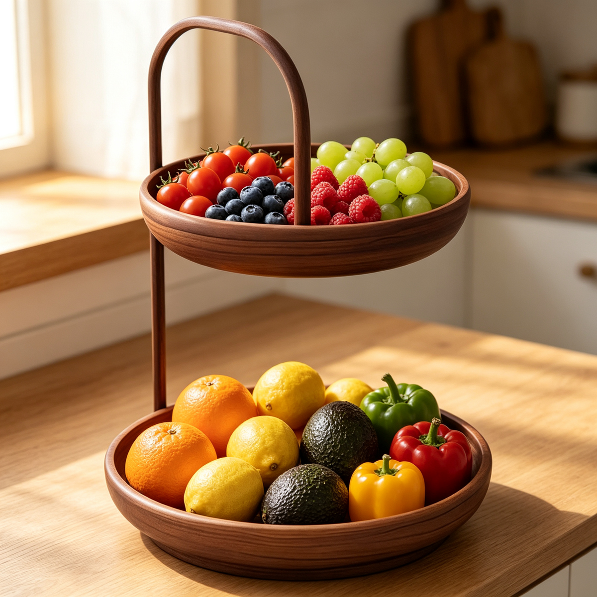 🌰 Tiered Organizer | Walnut Wood Design | Kitchen & Countertop Storage