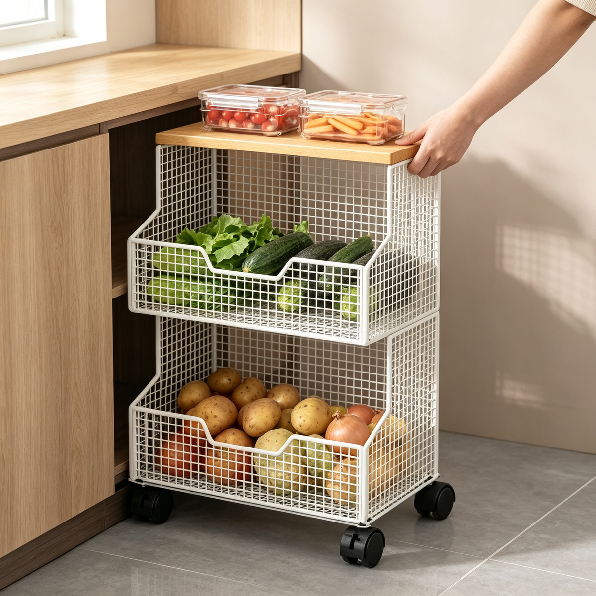 🥕 Kitchen Storage Rack | Metal Mesh Design | Pantry Organization
