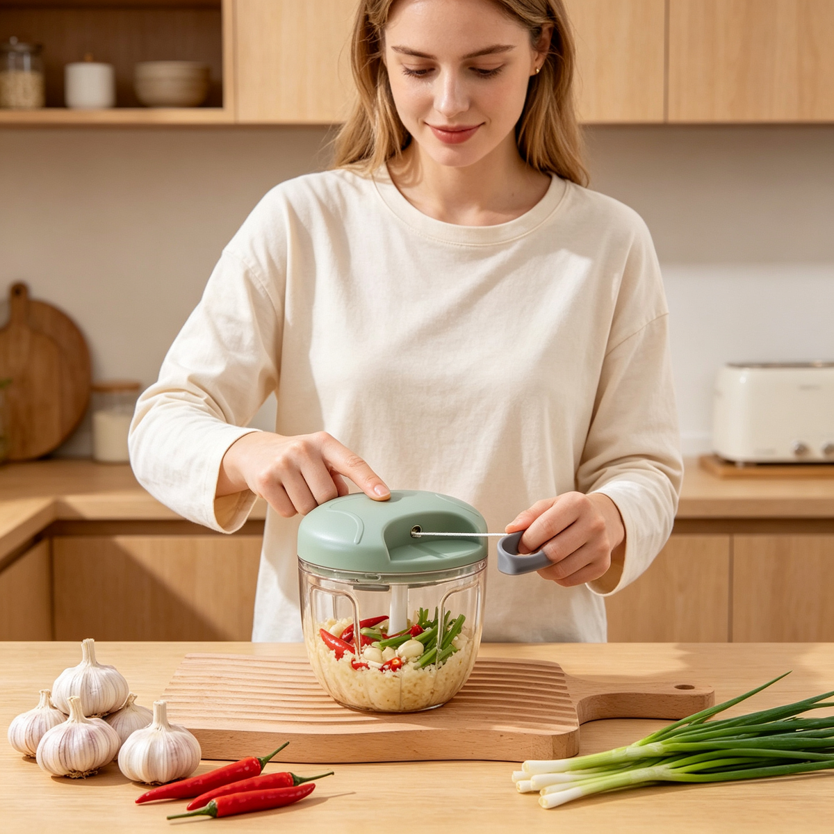 🧄 Manual Garlic Chopper | Stainless Steel Blades | Everyday Kitchen Prep