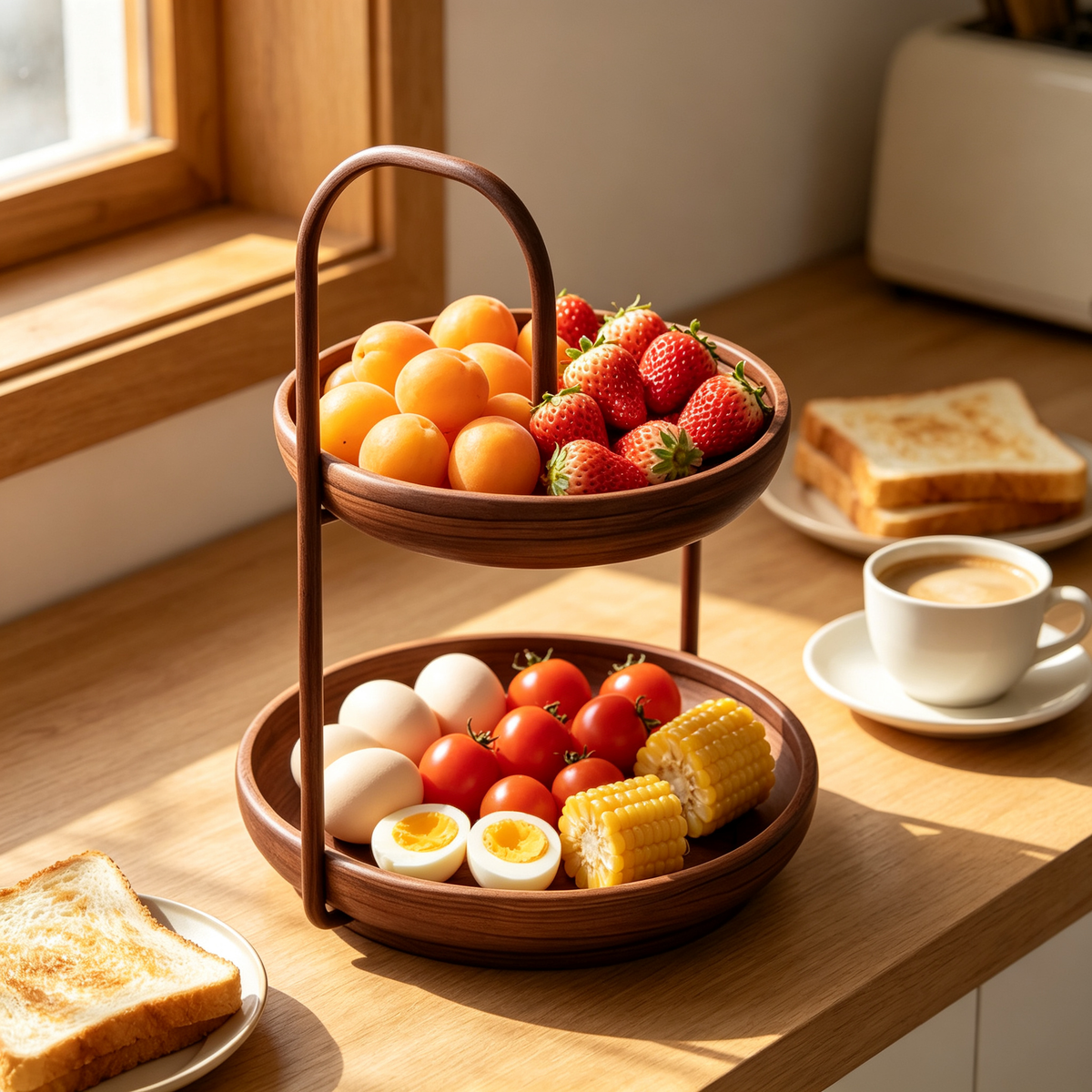 🌰 Tiered Organizer | Walnut Wood Design | Kitchen & Countertop Storage